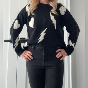 ESQUALO Black Sweater with White Hearts and Lightning Bolts